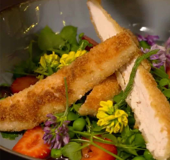 Holunder-Piccata mit Vogelmiere, Wicke & Klee